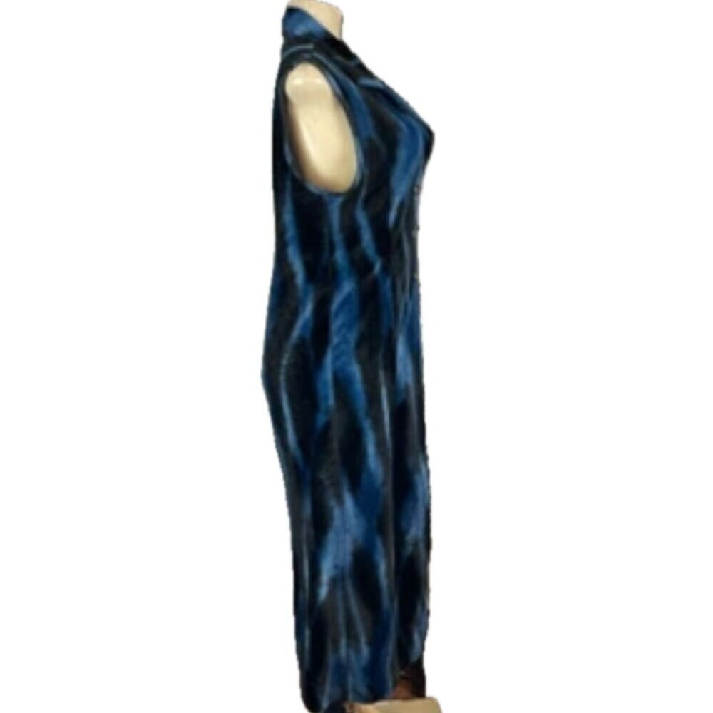 Sense M Blue/Black Animal Print Velour 3 Button Closure Sleeveless Midi Topper - Picture 5 of 6